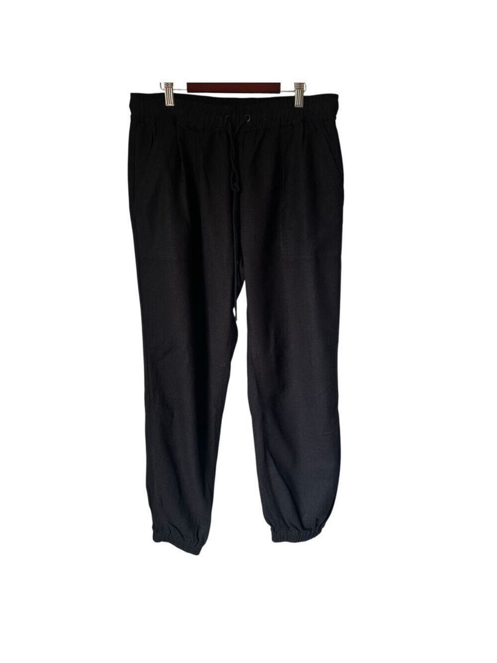 Sanctuary Women’s Pull On Drawstring Waist Linen Blend Cargo Joggers Black ? L